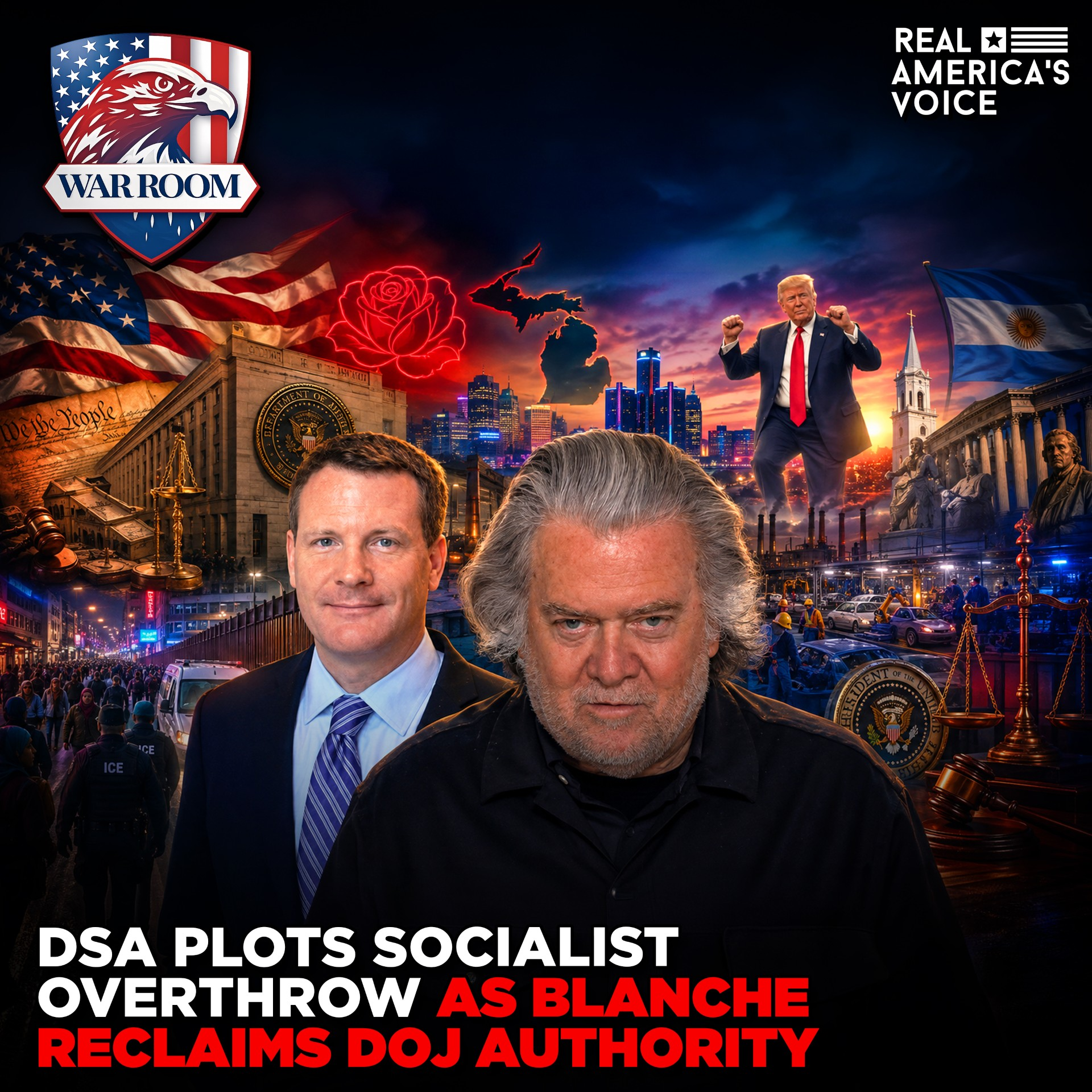 DSA PLOTS SOCIALIST OVERTHROW AS BLANCHE RECLAIMS DOJ AUTHORITY | WAR ROOM PM W STEVE BANNON (EP. 5599) episode artwork