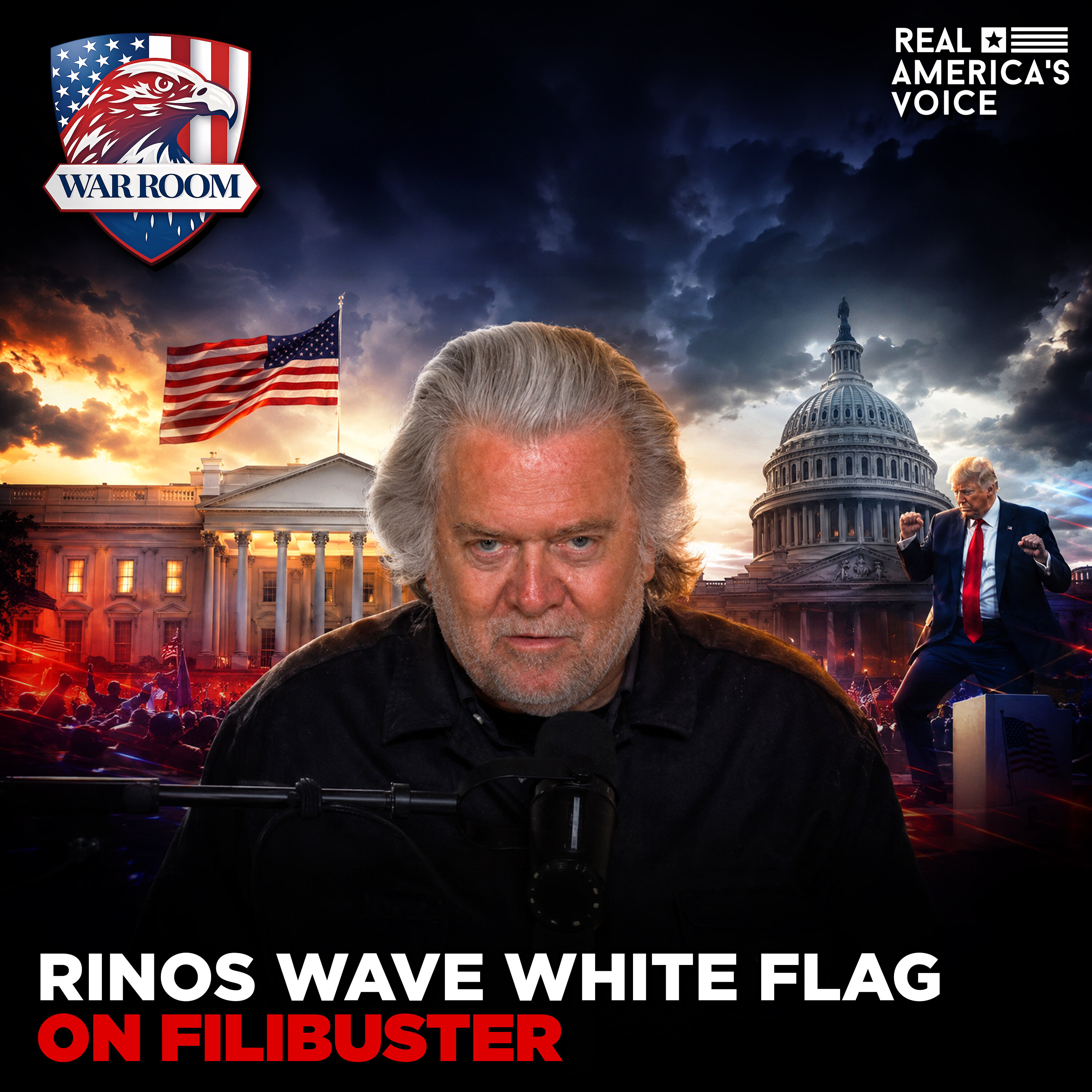 TRUMP BETRAYED BY RINOS, LAME DUCK FILIBUSTER CHAOS | WAR ROOM AM W STEVE BANNON | JULY 21st, 2026 — Real America’s Voice cover