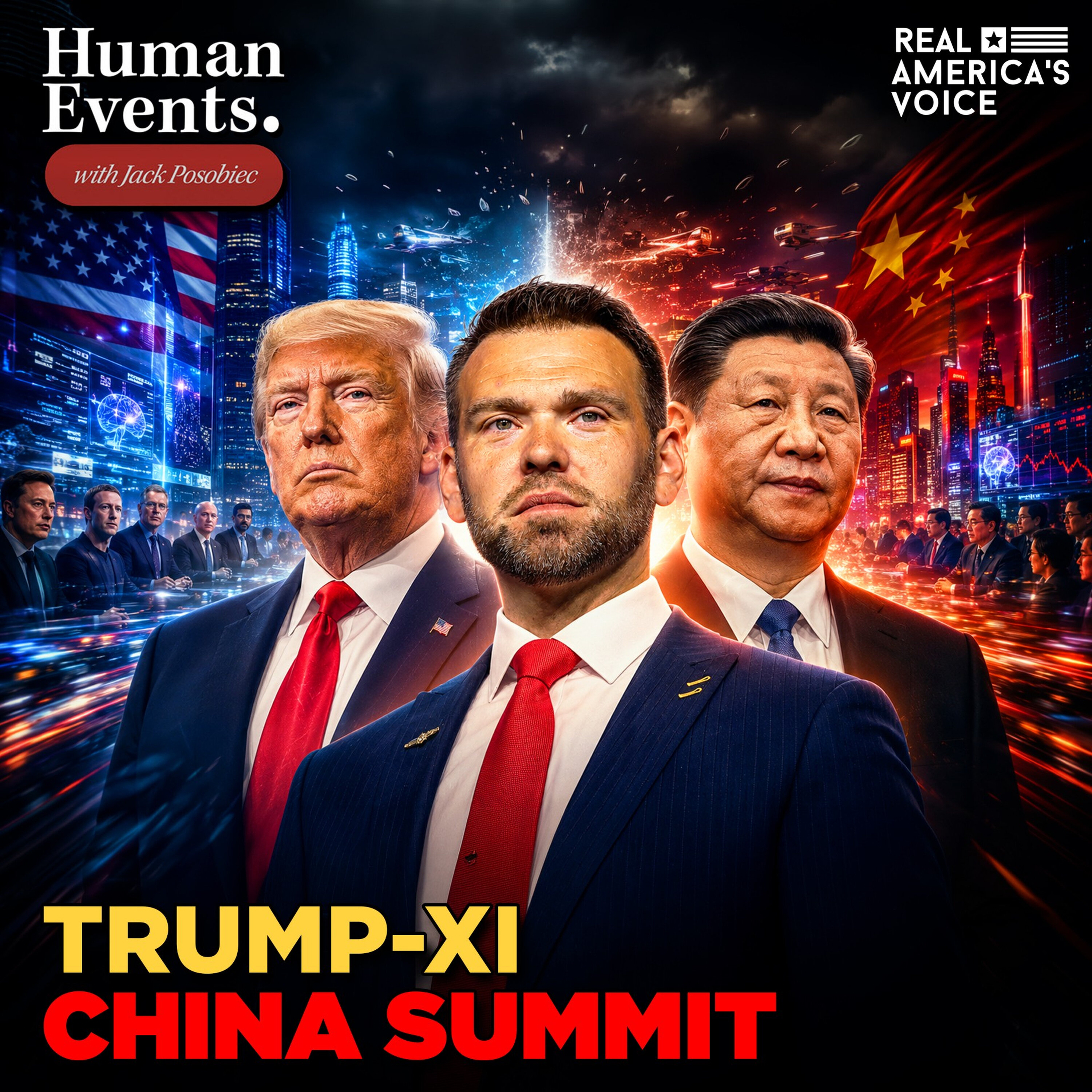 PRESIDENT TRUMP CONFRONTS XI JINPING WITH AMERICAN TECH TITANS | HUMAN EVENTS DAILY W JACK POSOBIEC — Real America’s Voice cover
