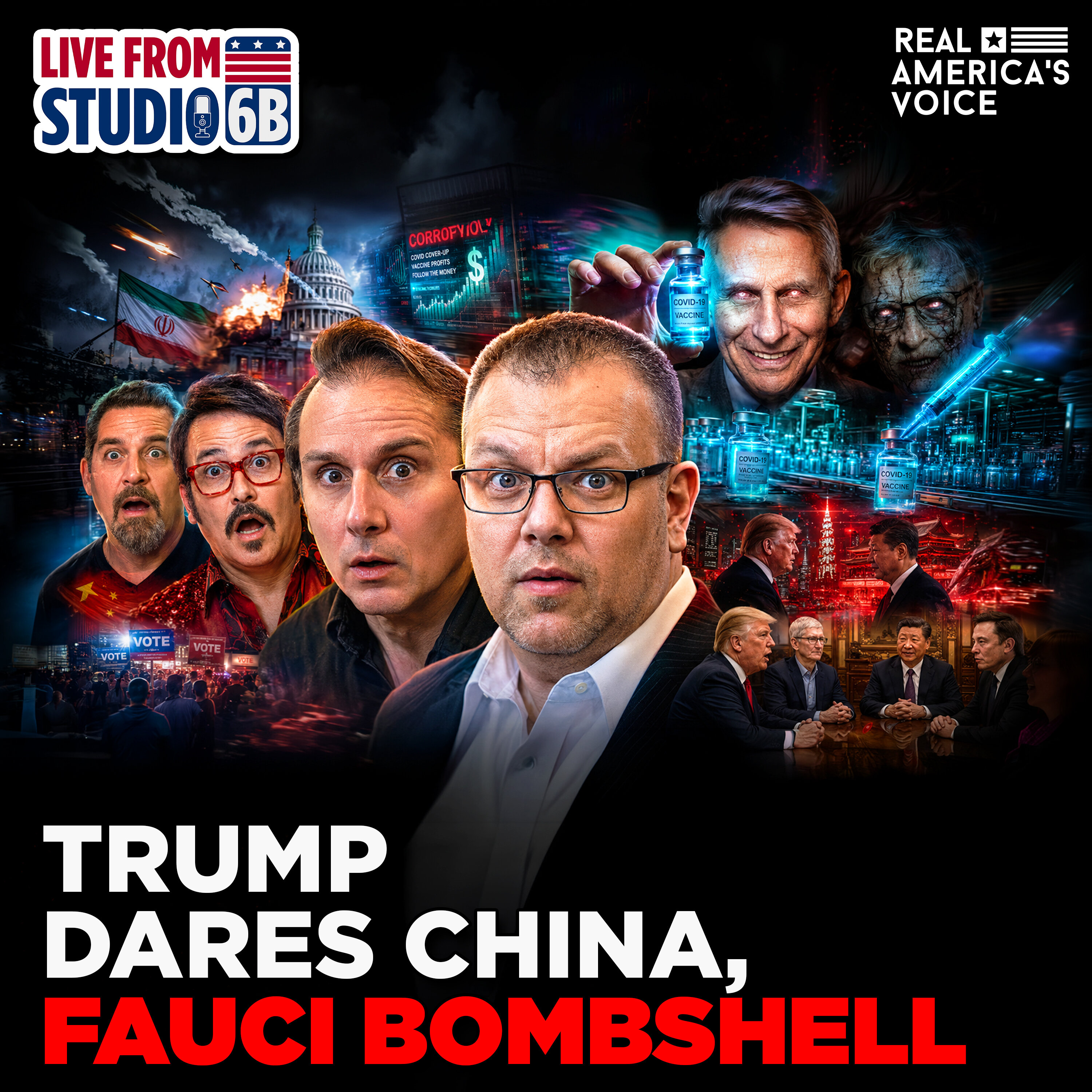 TRUMP DARES CHINA, FAUCI LAB LEAK COVERUP EXPOSED, RUBIO CRUSHES VANCE IN POLLS | LIVE FROM STUDIO 6B - WEDNESDAY, MAY 13 2026 — Real America’s Voice cover