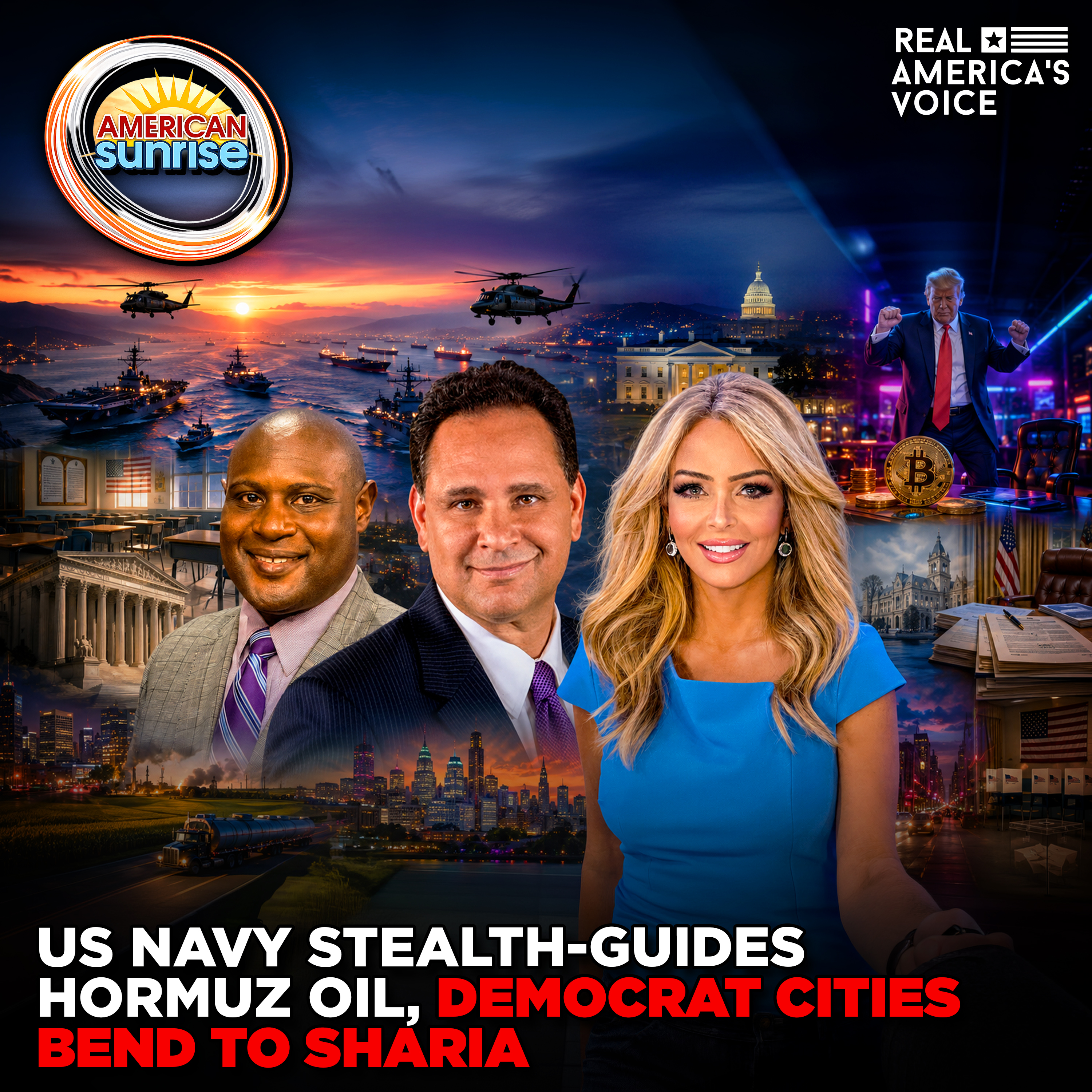 US NAVY STEALTH-GUIDES HORMUZ OIL AS DEM CITIES BEND TO SHARIA | AMERICAN SUNRISE episode artwork