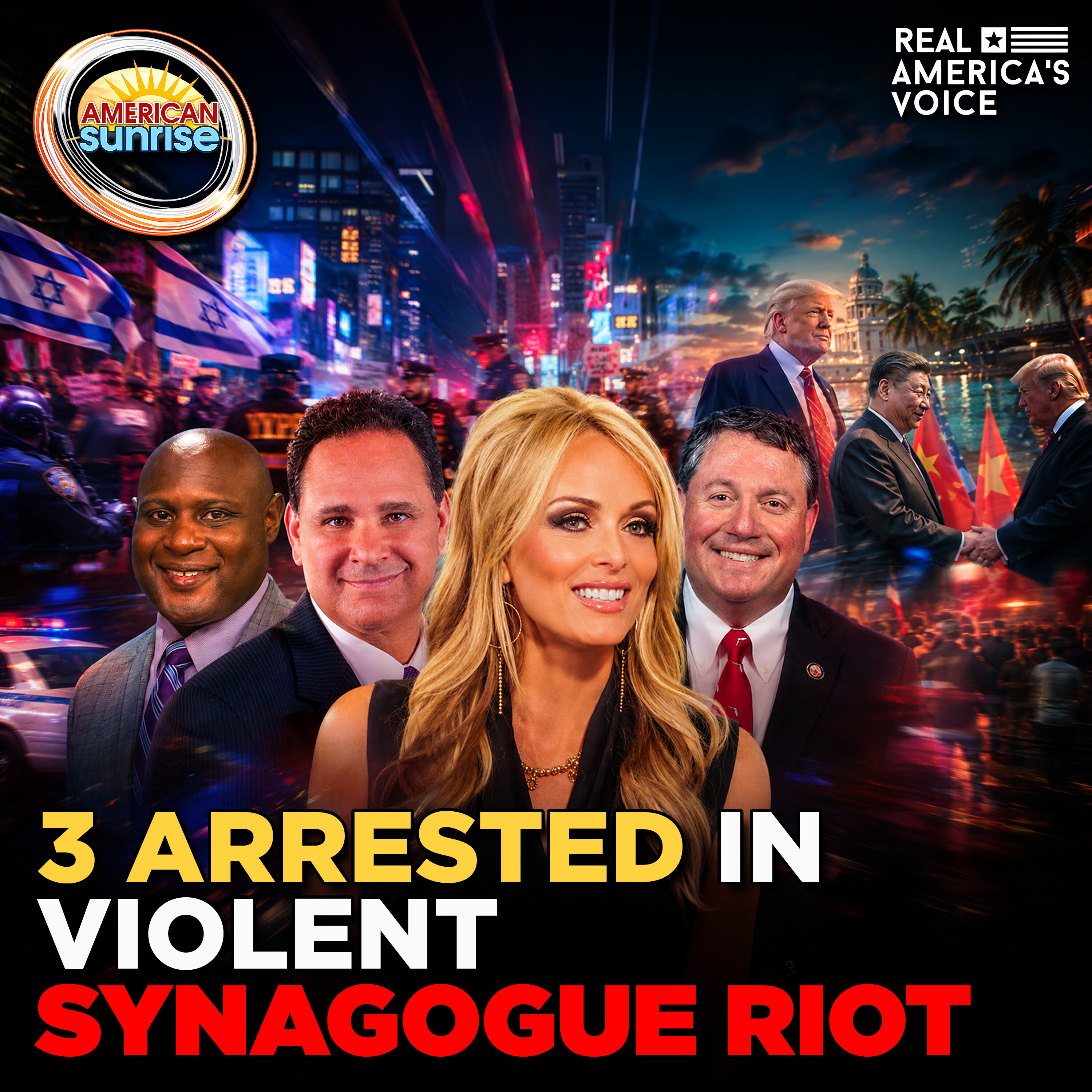 3 ARRESTED IN VIOLENT NY SYNAGOGUE RIOT, TRUMP ON CUBA, CHINA $1T DEAL | THE AMERICAN SUNRISE SHOW — Real America’s Voice cover