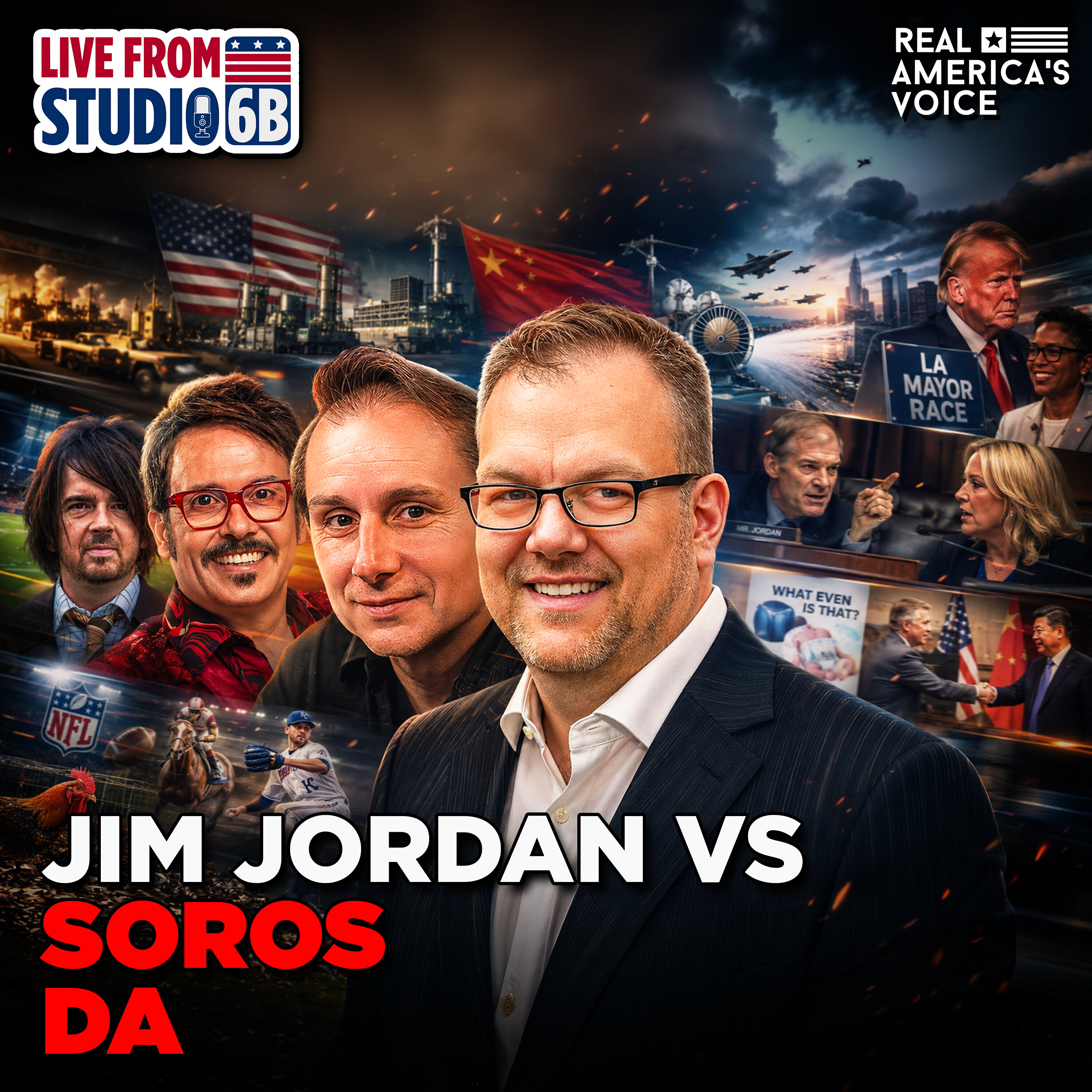 TRUMP'S CHINA EXIT, JIM JORDAN GRILLS SOROS DA, WHAT EVEN IS THAT | LIVE FROM STUDIO 6B - FRIDAY, MAY 15 2026 — Real America’s Voice cover