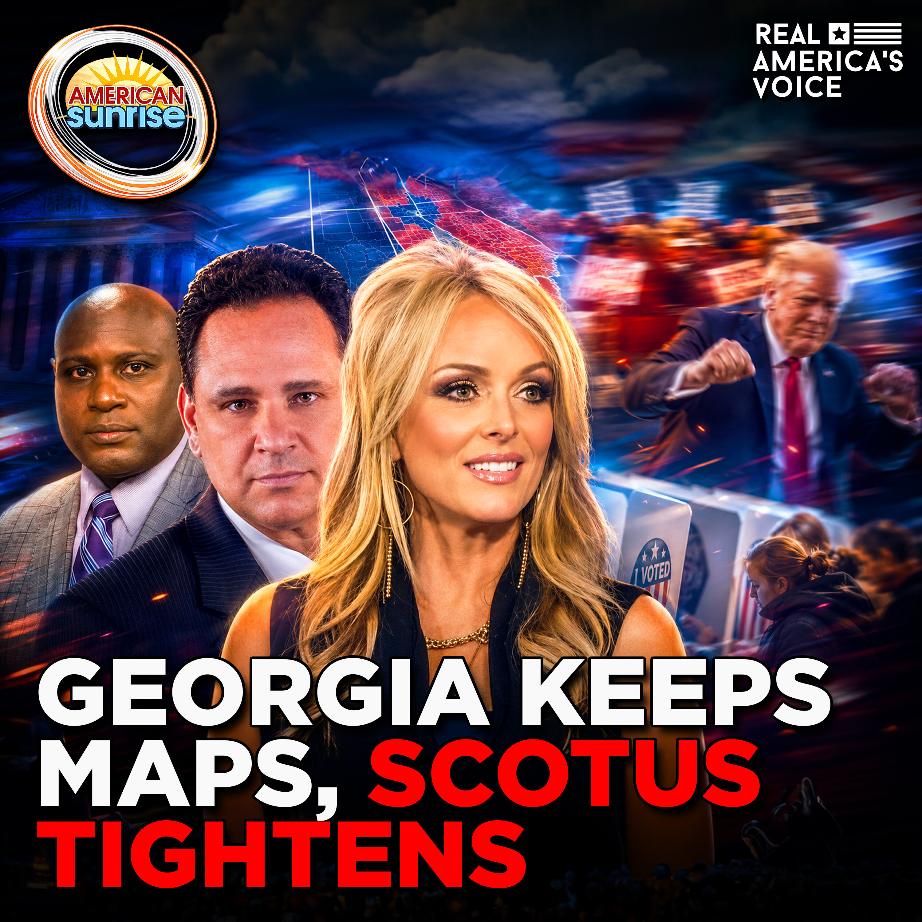 GEORGIA KEEPS MAPS AS SCOTUS TIGHTENS, GOP FIGHTS 3RD TRUMP PACKAGE | AMERICAN SUNRISE SHOW — Real America’s Voice cover