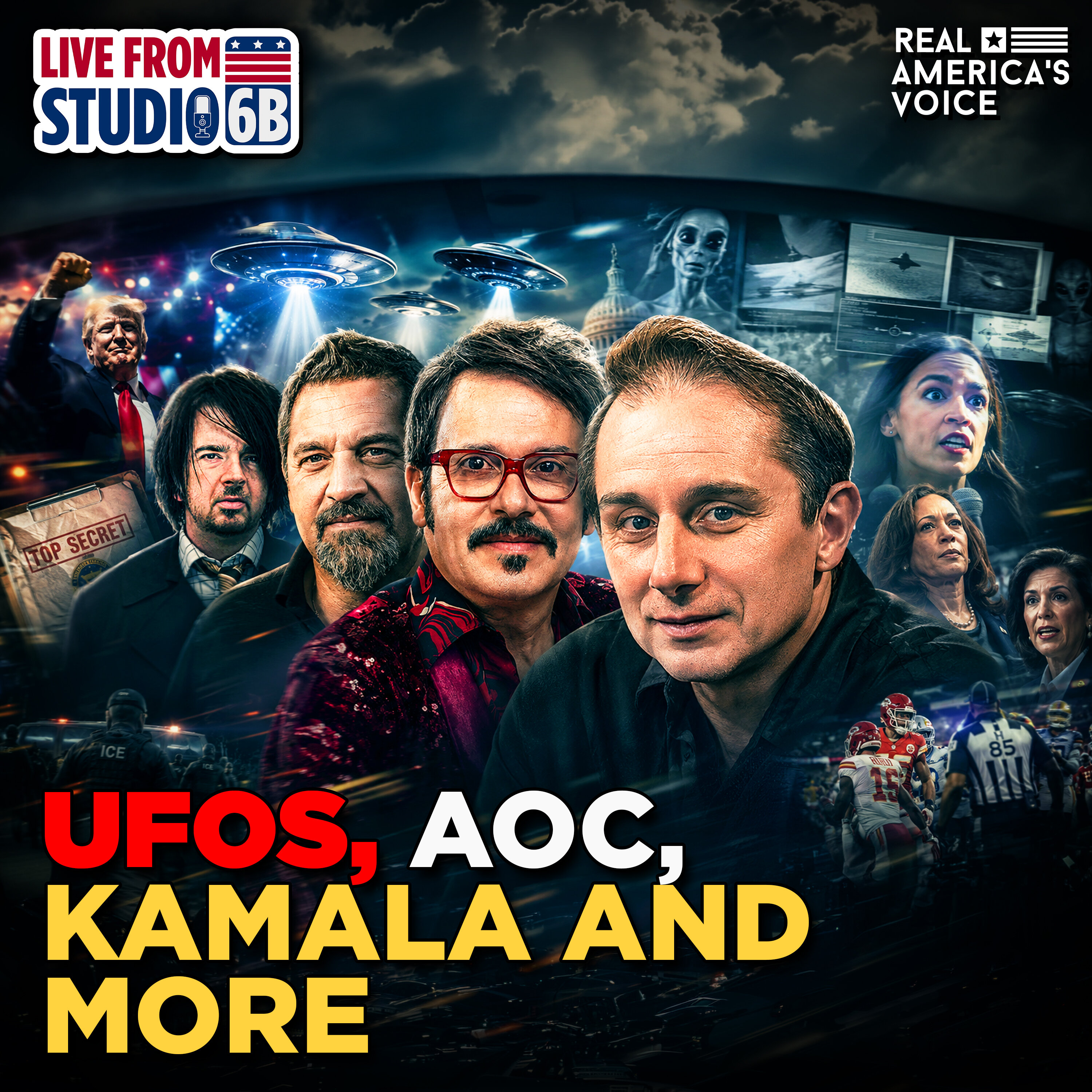 TRUMP RELEASES UFO FILES, AOC BILLIONAIRE MYTH, KAMALA POSTMORTEM, NFL UPDATE | LIVE FROM STUDIO 6B - Friday, May 8 2026 — Real America’s Voice cover