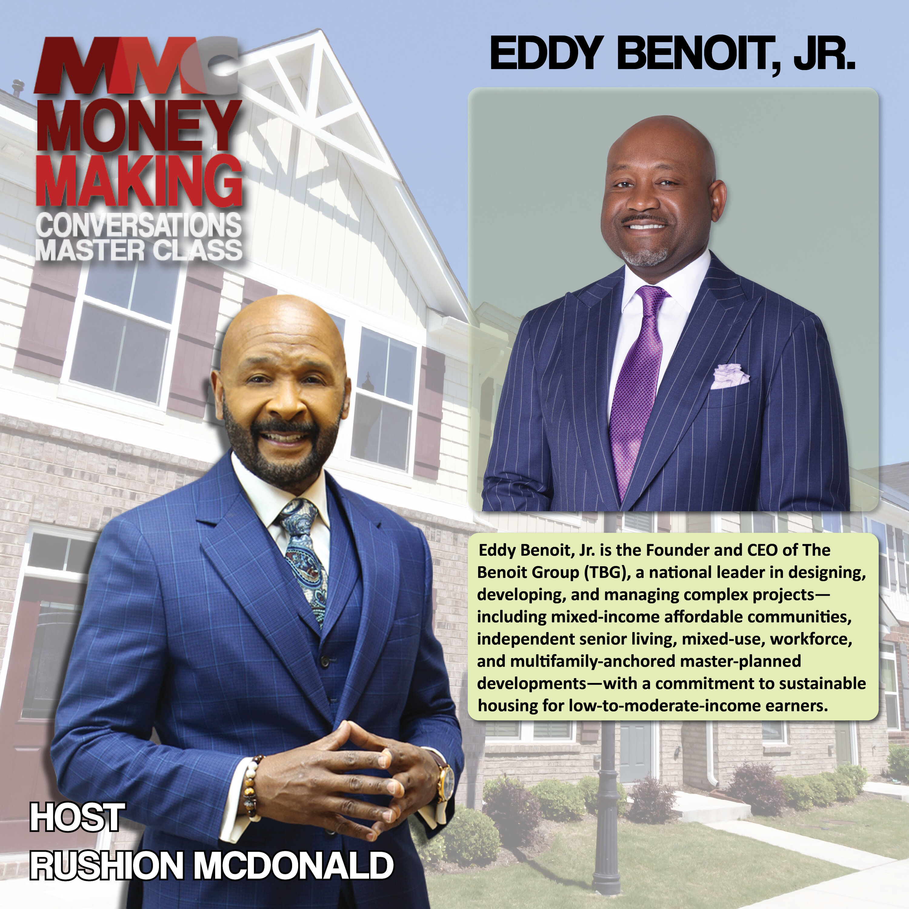 Real Estate: Highlights his work in real estate development especially affordable housing, mixed-use developments, and senior living.